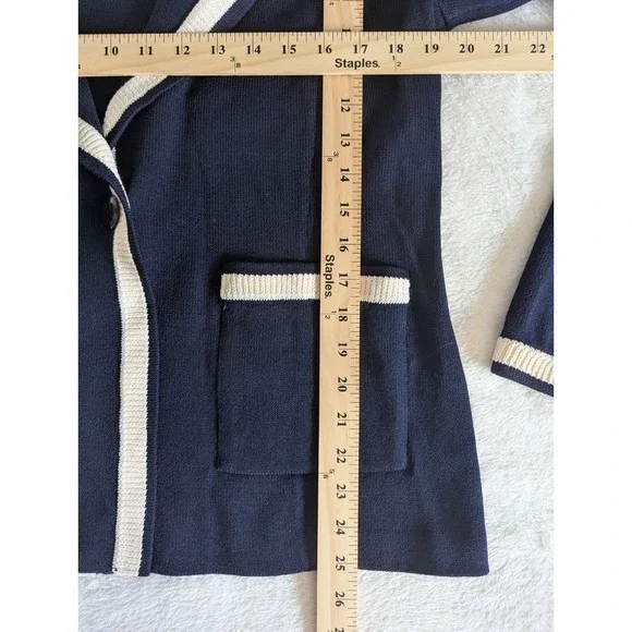 St. John Legacy Knit Blazer Navy & White Women's Sz10 Designer Classic Nautical - Picture 7 of 8
